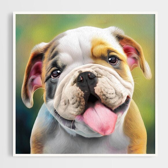 8x8 or 8x10 Bulldog Dog Portrait Best Friend Watercolor Oil Painting Art Print - Picture 7 of 7